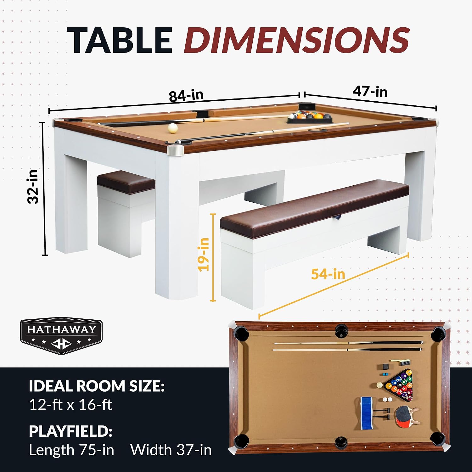 Hathaway Pool Table Combo Set with Benches