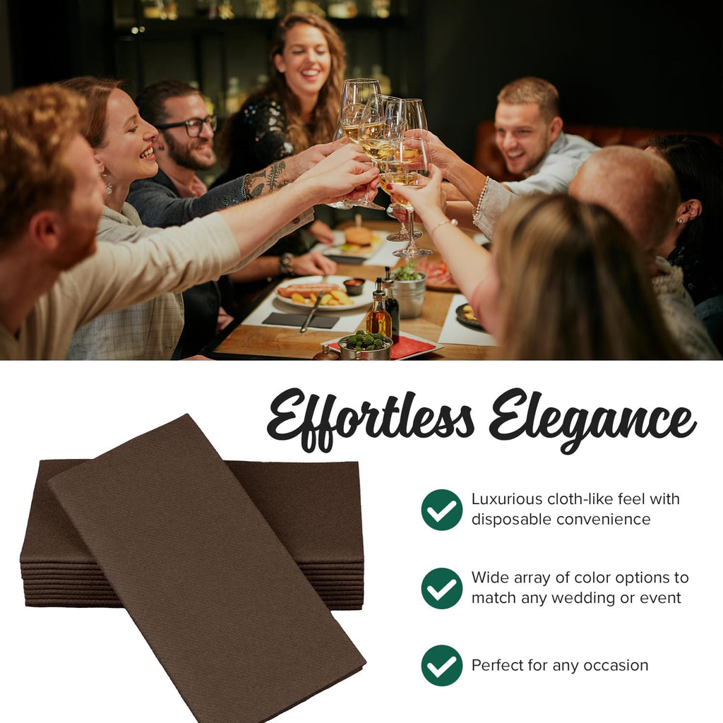 SimuLinen Brown Linen Feel Disposable Dinner Napkins - Cloth-Like Kosher Napkins for Weddings and Showers, Decorative 16'x16', Box of 300