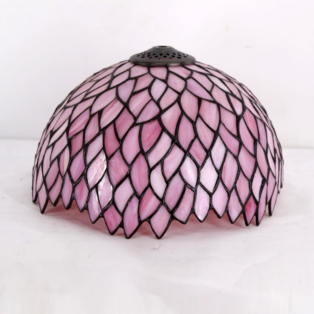 WERFACTORY Tiffany Table Lamp Pink Wisteria Style Stained Glass Desk Bedside Reading Light 12X12X18 Inches Decor Bedroom Living Room Home Office S523 Series
