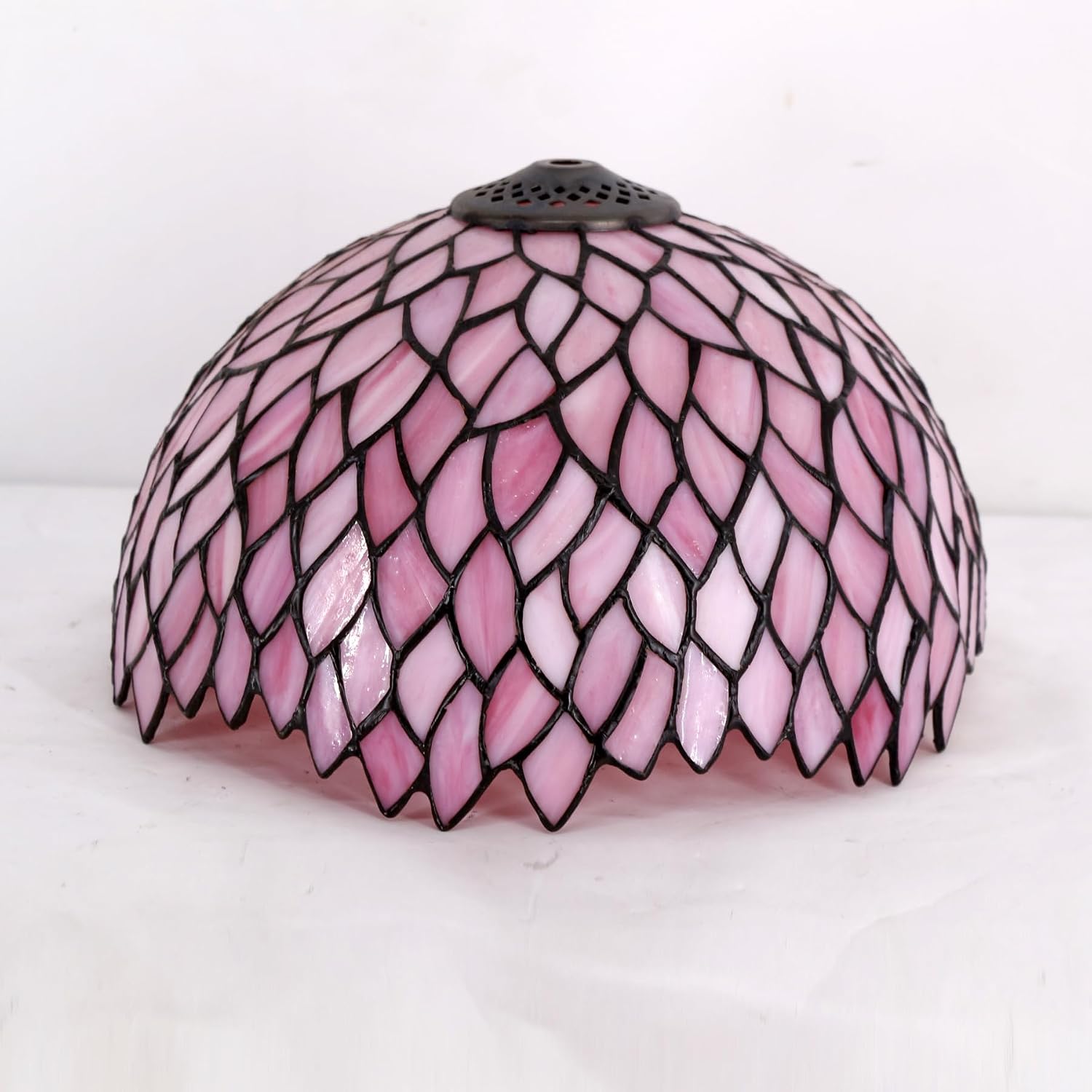 WERFACTORY Tiffany Table Lamp Pink Wisteria Style Stained Glass Desk Bedside Reading Light 12X12X18 Inches Decor Bedroom Living Room Home Office S523 Series
