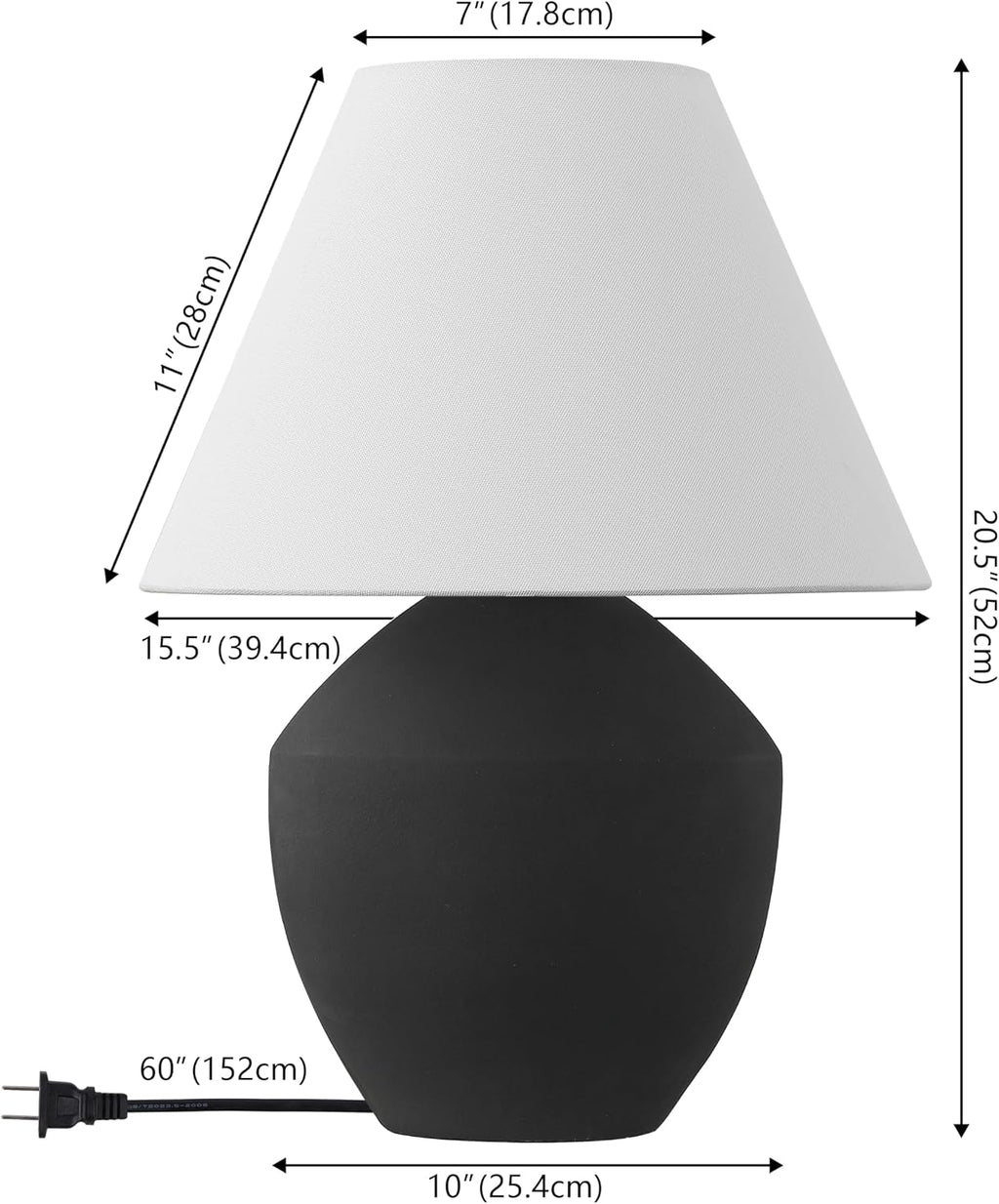 JONATHAN Y 20.5' Matte Black Minimalist Table Lamp Set of 2 for Living Room, Modern Scandinavian Bedside Lamps for Bedroom, White Linen Shade, LED Bulbs Included JYL5604A-SET2