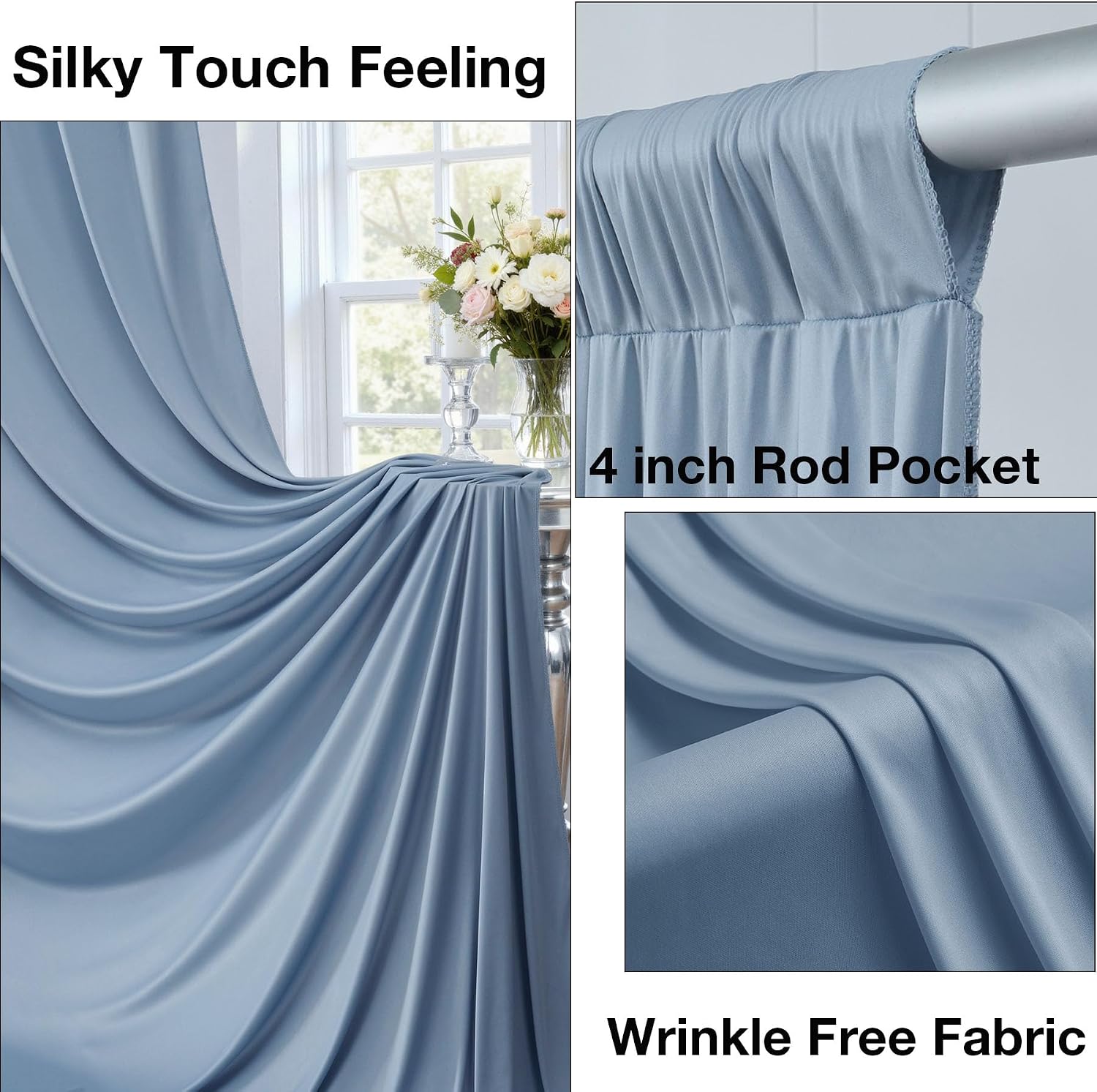 50ftx10ft Wrinkle Free Dusty Blue Backdrop Curtains for Parties, Silky Polyester Photo Backdrop Drapes 10 Panels 5x10ft Back Drop Cloth for Wedding Birthday Baby Shower Photography Background