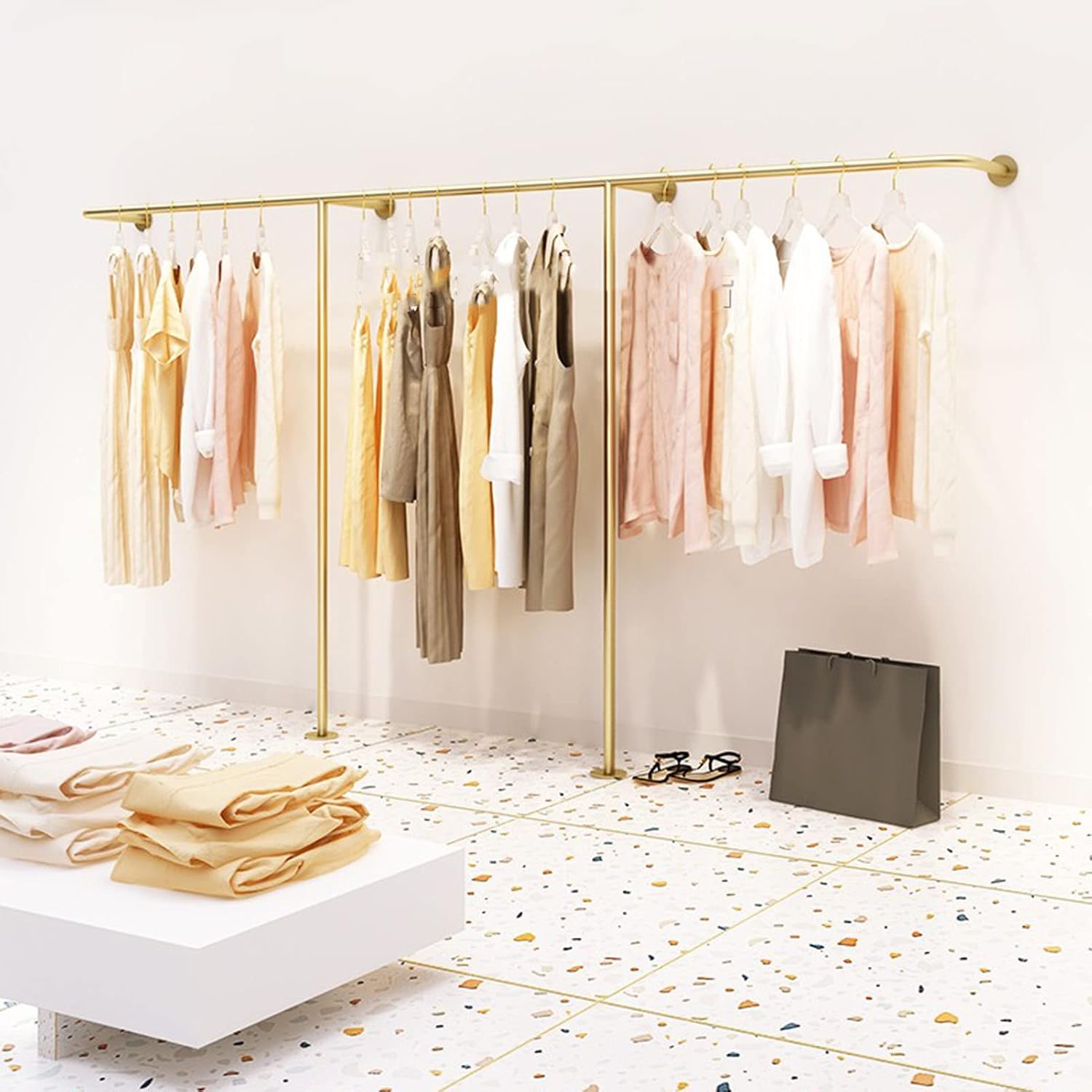 Household Retail Store Wall-Ceiling Mounted Clothes Rack,Creative Golden Boutique Clothing Store Clothes Rack,Multi-Purpose Closet Storage Clothes Rail/25(350cm
