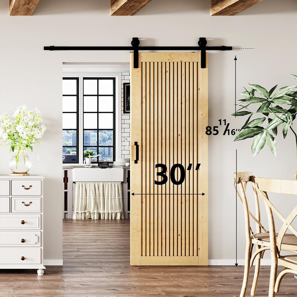 BARNER HOME 30in x 84in Pine Wood Barn Door, 1-lite Decorative Sliding Door with Hardware Kit Included, Pre-Drilled Easy to Assemble, DIY Unfinished Solid Core Single Door, Natural