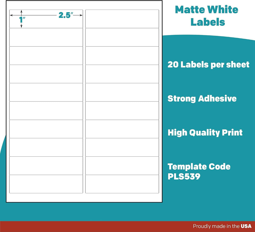Premium Label Supply White Sticker Address Labels – 4' x 1' – Laser/Inkjet Compatible – (20 per Sheet), 2000 Sheets – 40,000 Total Adhesive Labels