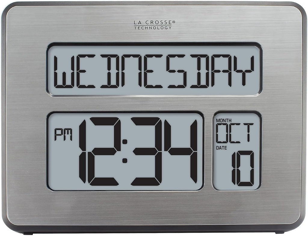 La Crosse Technology C86279 Atomic Full Calendar Clock with Extra Large Digits, Grey, 11.25' x 2.10' x 12.00' (Pack of 5)