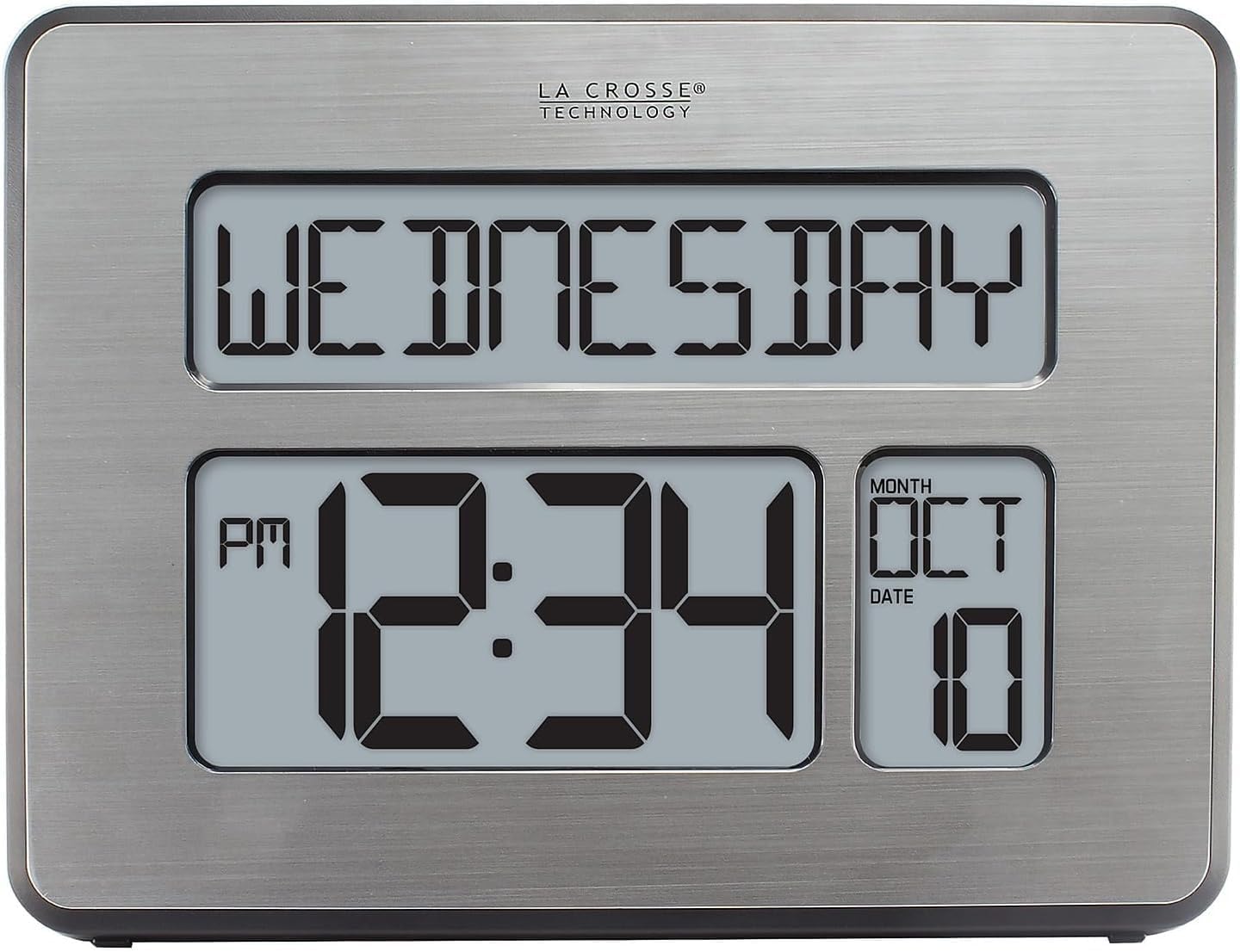 La Crosse Technology C86279 Atomic Full Calendar Clock with Extra Large Digits, Grey, 11.25' x 2.10' x 12.00' (Pack of 5)