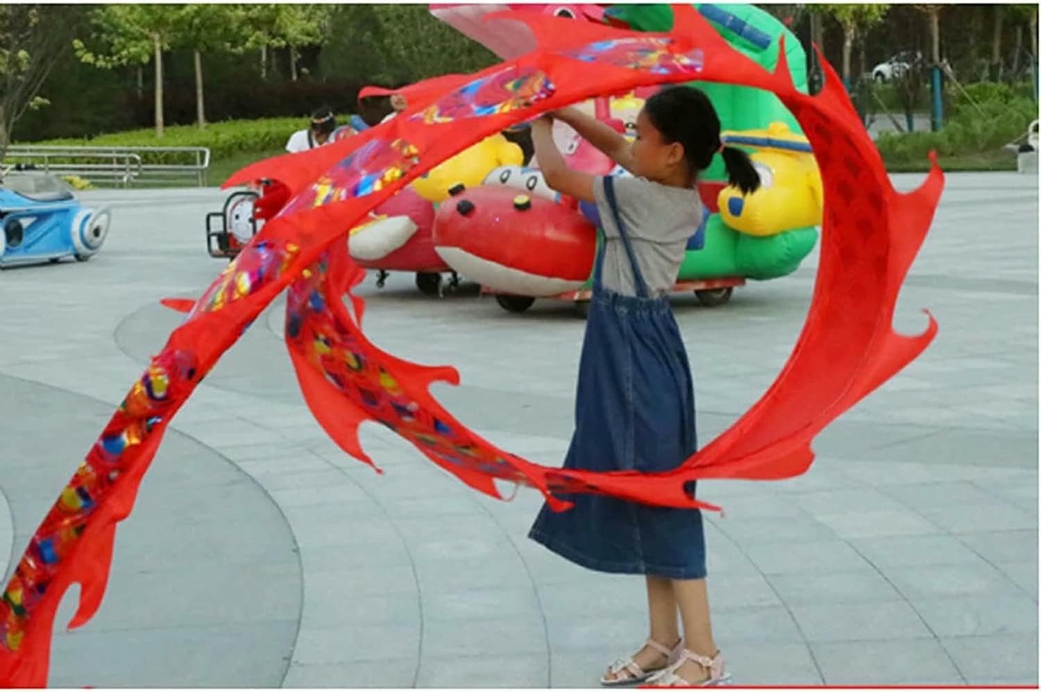 Chinese Silk Dragon Dance 3D Dragon and Lion Dance Props Dragon Ribbon Streamer Rod+Silk Cloth 3D Dragon Ribbon Streamer