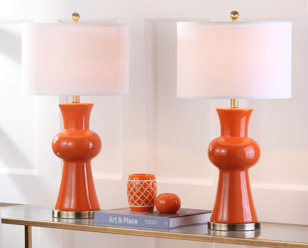 Safavieh Lighting Collection Lola Column Orange Table Lamp, Set of 2