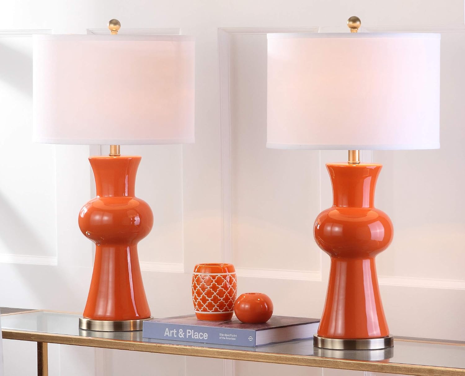 Safavieh Lighting Collection Lola Column Orange Table Lamp, Set of 2