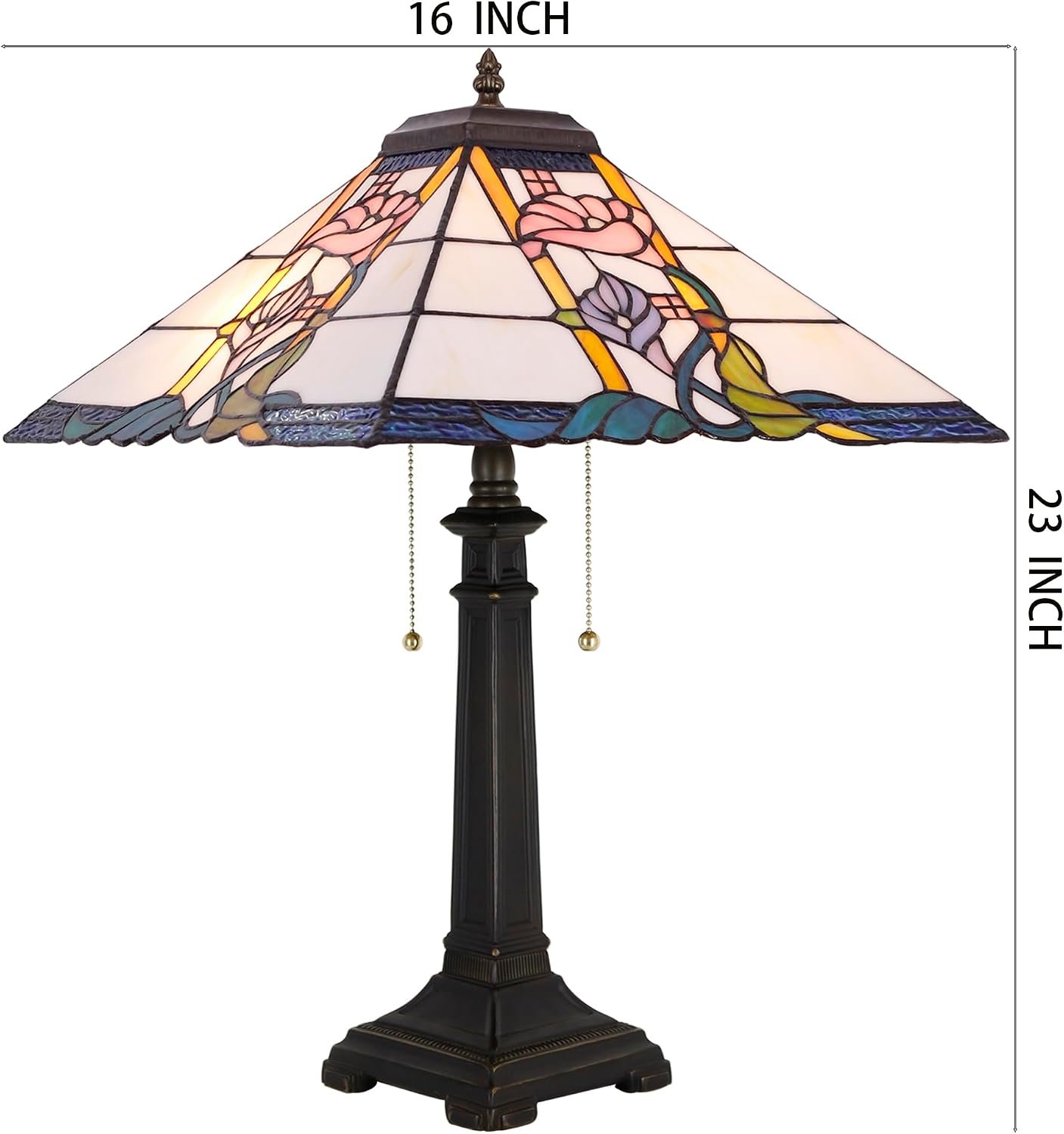 Tiffany Table Lamp Pink Flower Mission Style Stained Glass 16X16X23 Inches Desk Reading Light for Bedrooms Living Room Study Home Office