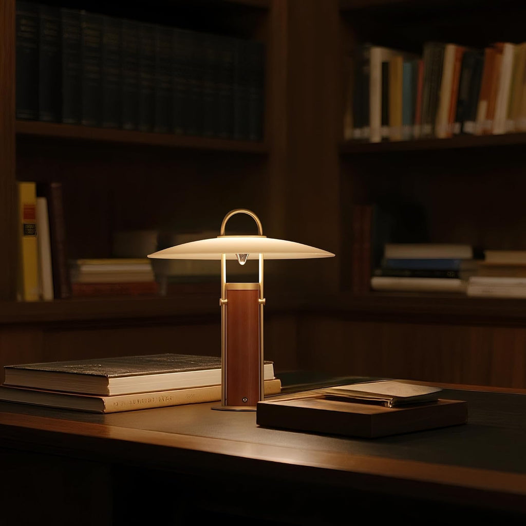 Aisilan 12W LED Gold Desk Lamp, Plug-in Touch Dimmable Bedside Light with Pure Brass, Frosted Glass & White Ash Wood, Mid-Century Modern Design