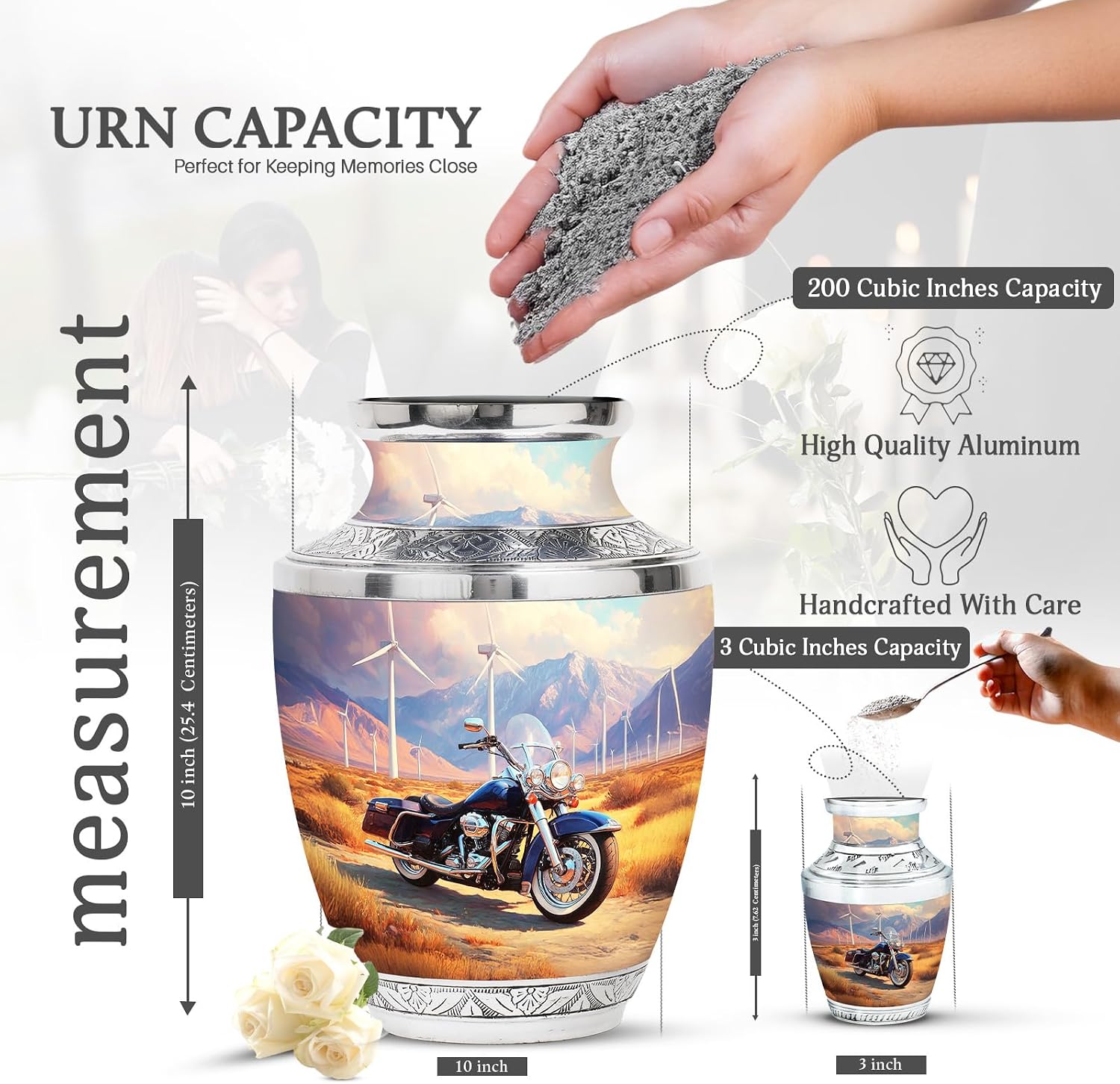 Motorcycle Urns for Human Ashes Adult Man - Brown Urn for Adult Female - Small Urn for Women - Funeral for Male - Cremation Urns for Human Ashes Motorcycle - Set of 5, 10 Inch & 3 Inch