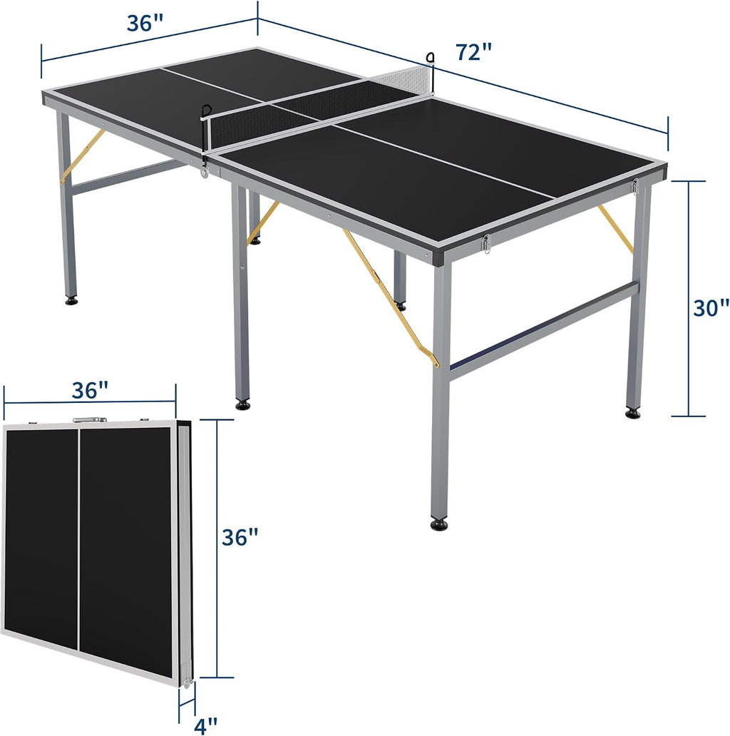 GarveeLife Professional Outdoor Table Tennis Tables,6x3FT Indoor/Outdoor Portable Ping Pong Table Game with Net for Adults/Teens,2 Table Tennis Paddles and 3 Balls