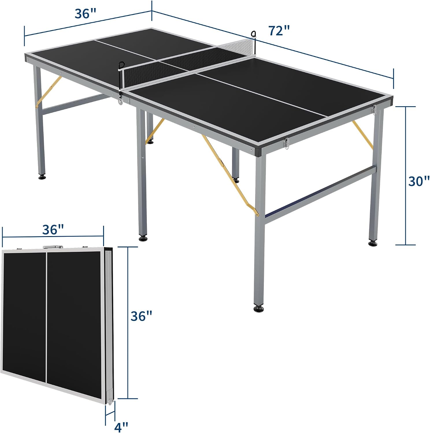 GarveeLife Professional Outdoor Table Tennis Tables,6x3FT Indoor/Outdoor Portable Ping Pong Table Game with Net for Adults/Teens,2 Table Tennis Paddles and 3 Balls
