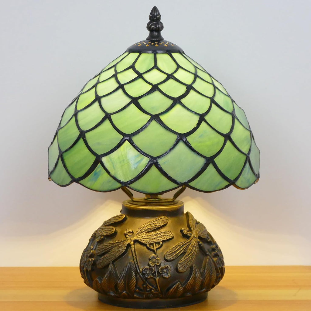 Small Tiffany Lamp Mini Stained Glass Table Lamp Mushroom Memory Sympathy Lamp 8X11 Inch (Fishscale Style)
