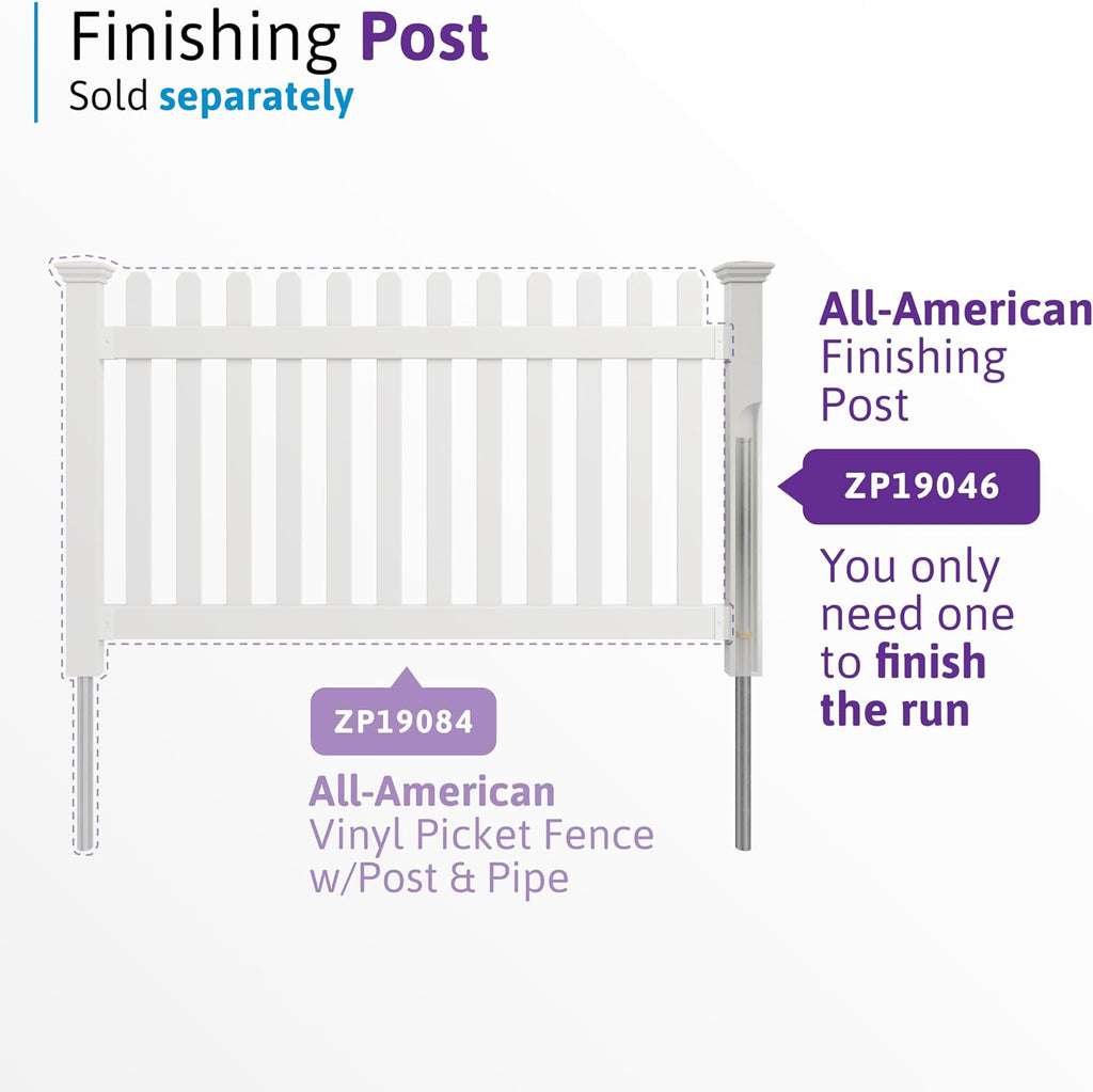 3.5ft H x 6ft W (1 Panel + 1 Post) No Dig WamBam All American Flat Top Fence Kit, White Vinyl Picket Fence, Easy Install Outdoor Barrier for Backyard or Patio, DIY Decorative Garden Border, ZP19084