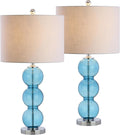 JONATHAN Y 27' Sky Blue/Chrome Triple-Sphere Glass Table Lamp Set of 2, Bedside, White Linen Shade, Modern Table Lamps for Living Room, Bedroom, Office, LED Bulbs Included (JYL1070C-SET2)