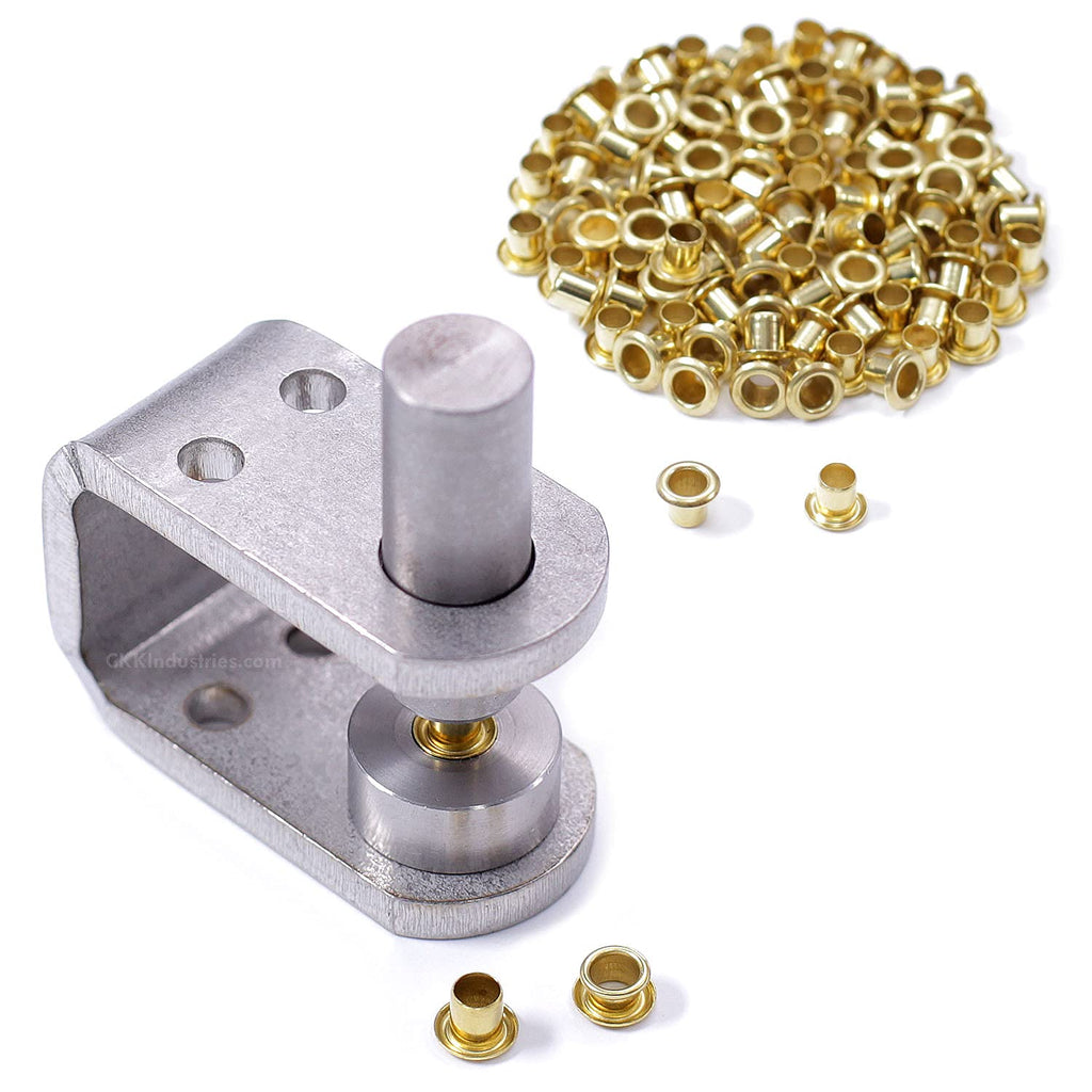 Eyelet Setting Tools & Eyelets Combo - (1) [ #6 & #8 Eyelet Setting Dies (3/16 & 1/4 Inch) ] + (100) [#6-6 & #8-9 Brass Eyelets (3/16 & 1/4 Inch diameters)] - for Holster Making, Sewing, Repair, etc.
