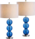 JONATHAN Y 27' Cobalt Blue/Chrome Triple-Sphere Glass Table Lamp Set of 2, Bedside, White Linen Shade, Modern Table Lamps for Living Room, Bedroom, Office, LED Bulbs Included (JYL1070E-SET2)