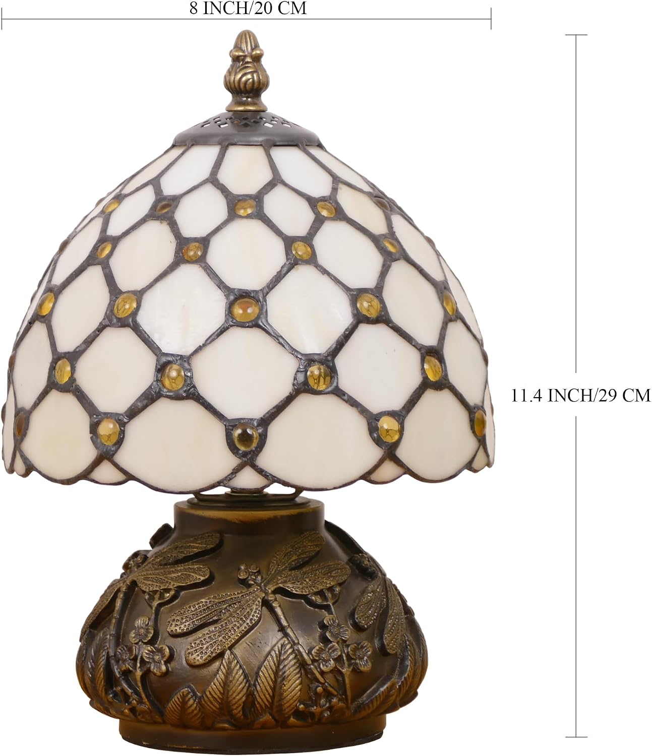 Small Tiffany Lamp Mini Stained Glass Table Lamp Cream Amber Pearl Style Mushroom Memory Sympathy Lamp 8X11 Inch