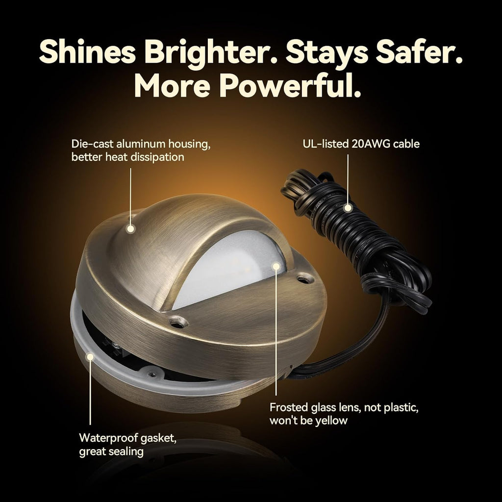 LEONLITE 12-Pack Update 5CCT LED Low Voltage Deck Lights, 180LM 3.74inch Landscape Step Railing Fence Light, 12-24V AC/DC, CRI90, Die-cast Aluminum Housing & Frosted Glass Lens, UL Cord, Bronze