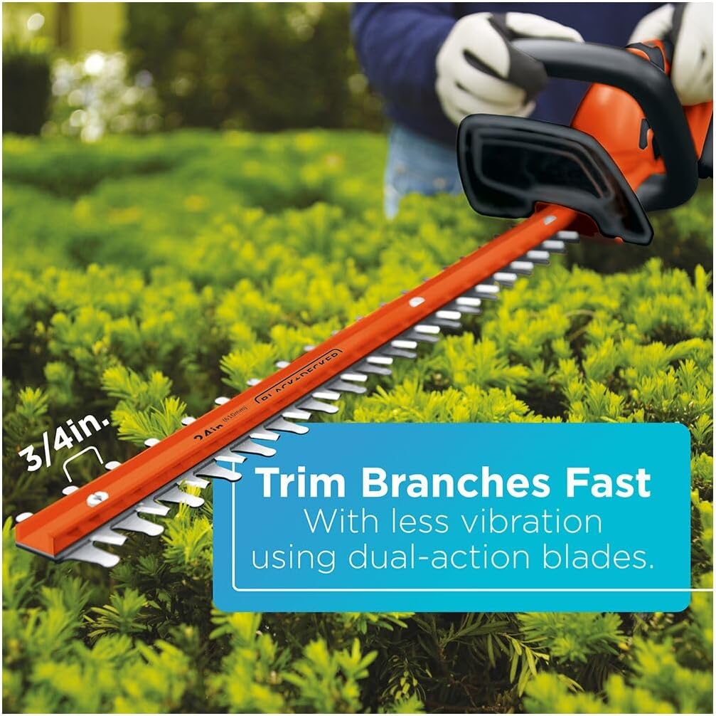 BLACK+DECKER 40V MAX Hedge Trimmer, Cordless, 24-Inch Blade, Battery and Charger Included (LHT2436) | Battery and Charger Included