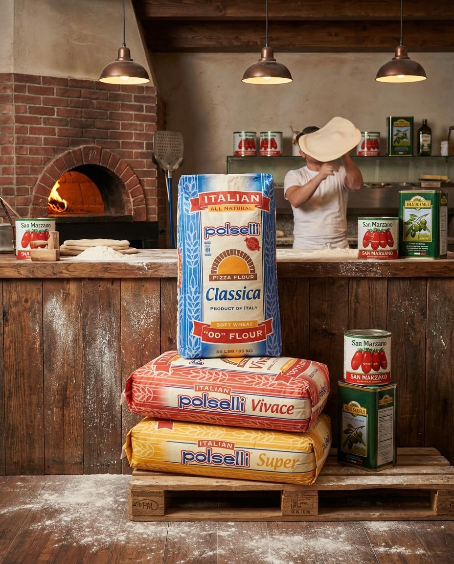 POLSELLI Classica, Tipo 00 Double Zero Flour, Soft Wheat, 25 kg (55 lbs) | All-Natural Type '00' European Flour For Pizza, Bread, Pastas, 8+ Hour Rise Dough; Unbleached, Unbromated, No Additives.