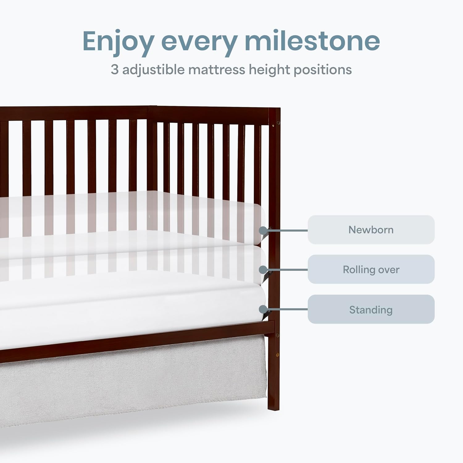 Dream On Me Synergy 5-in-1 Convertible Full-Size Baby Crib with Toddler, Day & Full Bed Conversion in Espresso, GreenGuard Gold & BSA, 3 Mattress Heights, Sustainable Pinewood