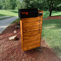Farmhouse Wood Mailbox Stand, Teak Finish - Shiplap Style, Post Mount, Solid Cedar, Amish Handcrafted in USA