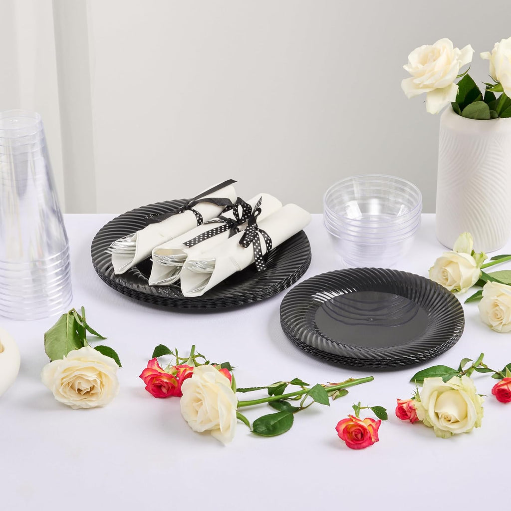 Restaurantware-7.3 Inch x 2 Inch Plastic Cutlery Sets, 100 Flatware Sets - Polka Dot Ribbon, With White Napkin, Individually Wrapped, Silver Plastic Disposable Cutlery Sets, For Weddings And Events