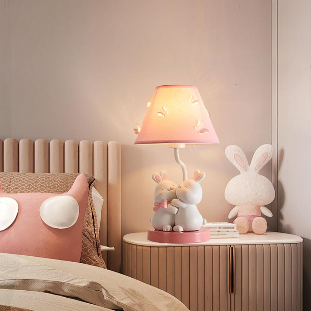 Pink Rabbit Lamp Cute Bunny Night Light Girl Lamp, Cartoon Animal Nightstand Lamps Bedside Table Lights, Children's Room Desktop Accent Lighting for Bedroom Dining Room Office Dorm