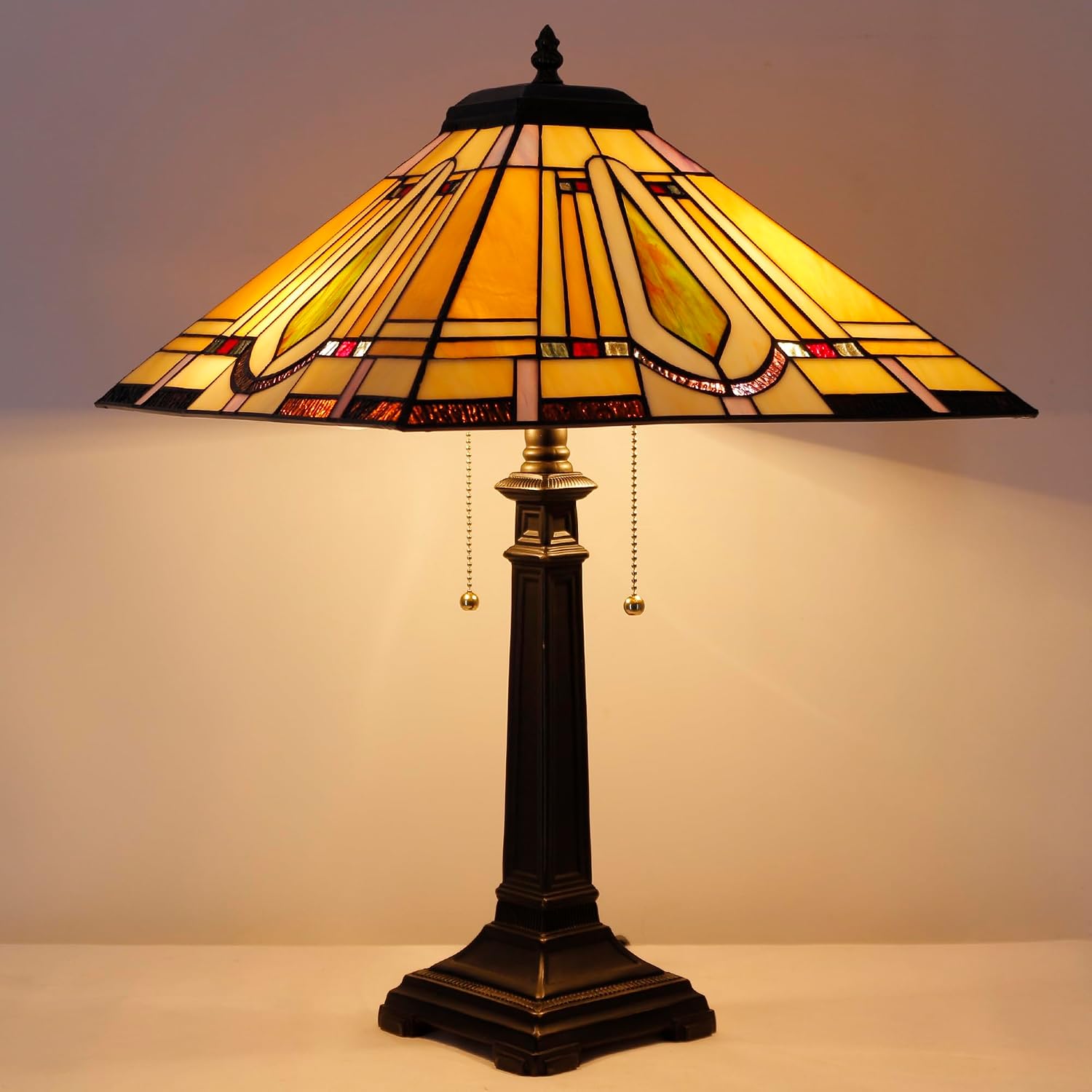 Tiffany Table Lamp Geometry Mission Style Stained Glass 16X16X23 Inches Desk Reading Light for Bedrooms Living Room Study Home Office