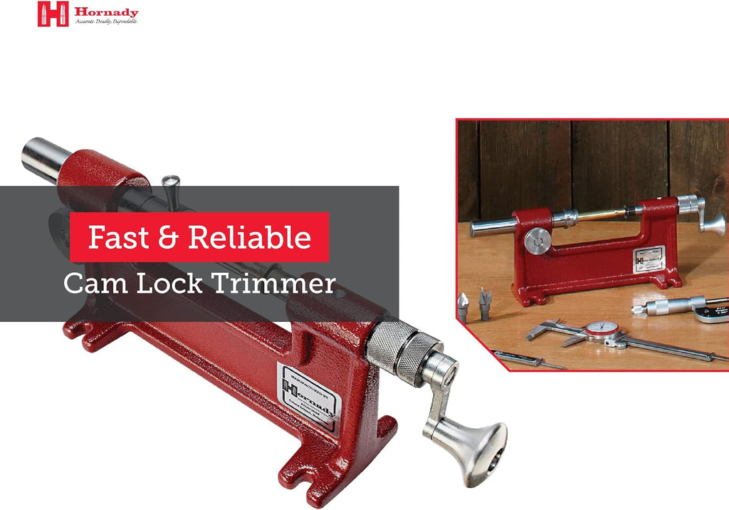 Hornady Cam-Lock Trimmer 050140 - Reloading Case Trimmer Accurately Restore Fired Cases Up to 50 Calibers - Unique Brass Trimmer with Micro Adjust Cutter, 7 Pilot Sizes, & Large Diameter Cutting Head