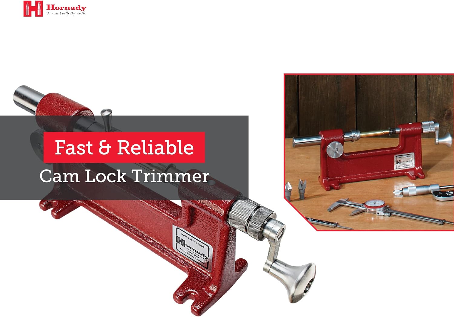 Hornady Cam-Lock Trimmer 050140 - Reloading Case Trimmer Accurately Restore Fired Cases Up to 50 Calibers - Unique Brass Trimmer with Micro Adjust Cutter, 7 Pilot Sizes, & Large Diameter Cutting Head