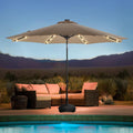 wikiwiki 11FT Solar Led Patio Umbrella with Base Included, 32 LED Lights, 8 Sturdy Ribs, Fade Resistant Waterproof POLYESTER DTY Canopy for Garden, Lawn, Deck, Backyard & Pool, Tan
