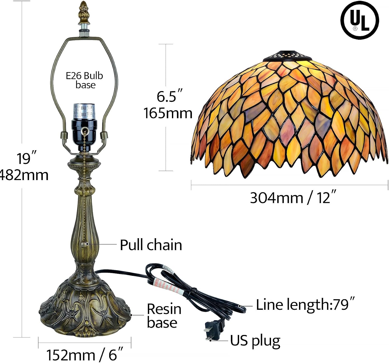 Tiffany Style Table Lamp Vintage Stained Glass Desk Lamp Mable Gradient Green Wisteria Bedside Reading Light Decor Bedroom Living Room Home Office D12 xH18