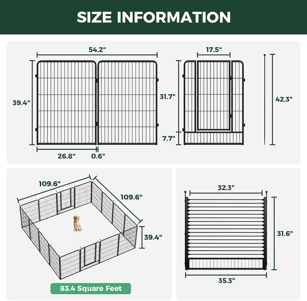 FXW Instant Unleashed Dog Playpen, Portable Pet Fence for Outdoor, RV Trips, and Camping, 40 inch, 16 Panels for Medium and Large Dogs with RV Step Grid│Patented