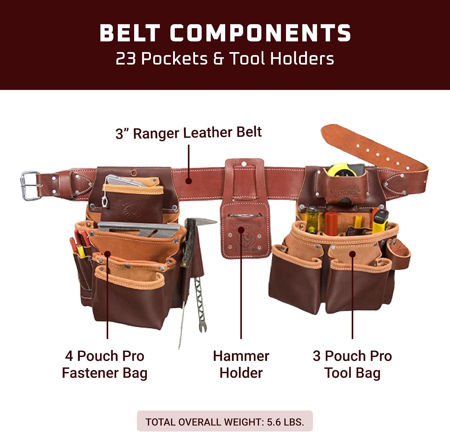Occidental Leather Seven Bag Framer Set - X-Large - 23 Pockets & Tool Holders - Premium Top-Grain Leather - Made in USA