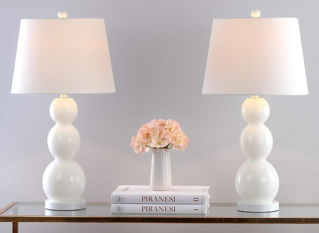 SAFAVIEH Lighting Collection Jayne Modern Contemporary White 3-Sphere Glass 28-inch Bedroom Living Room Home Office Desk Nightstand Table Lamp Set of 2 (LED Bulbs Included)