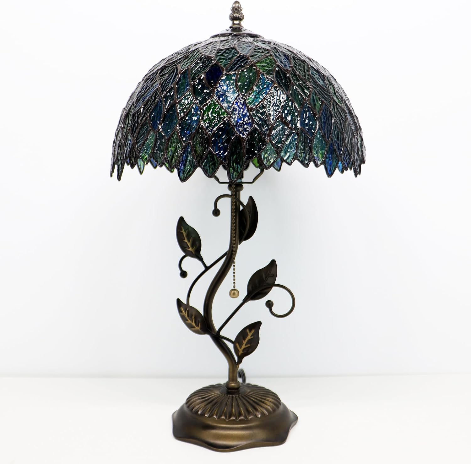 Tiffany Lamp Multicolor Leafage Style Stained Glass Table Lamp Desk Bedside Reading Light 12X12X19 Inches with Metal Leaf Base