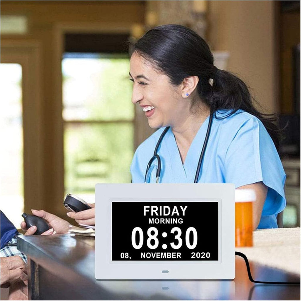 7 Inch Digital Calendar Day Date Clock - 12 Alarm Options,Extra Large Non-Abbreviated Day& Memory Loss Clock for Seniors,Dementia,Impaired Vision