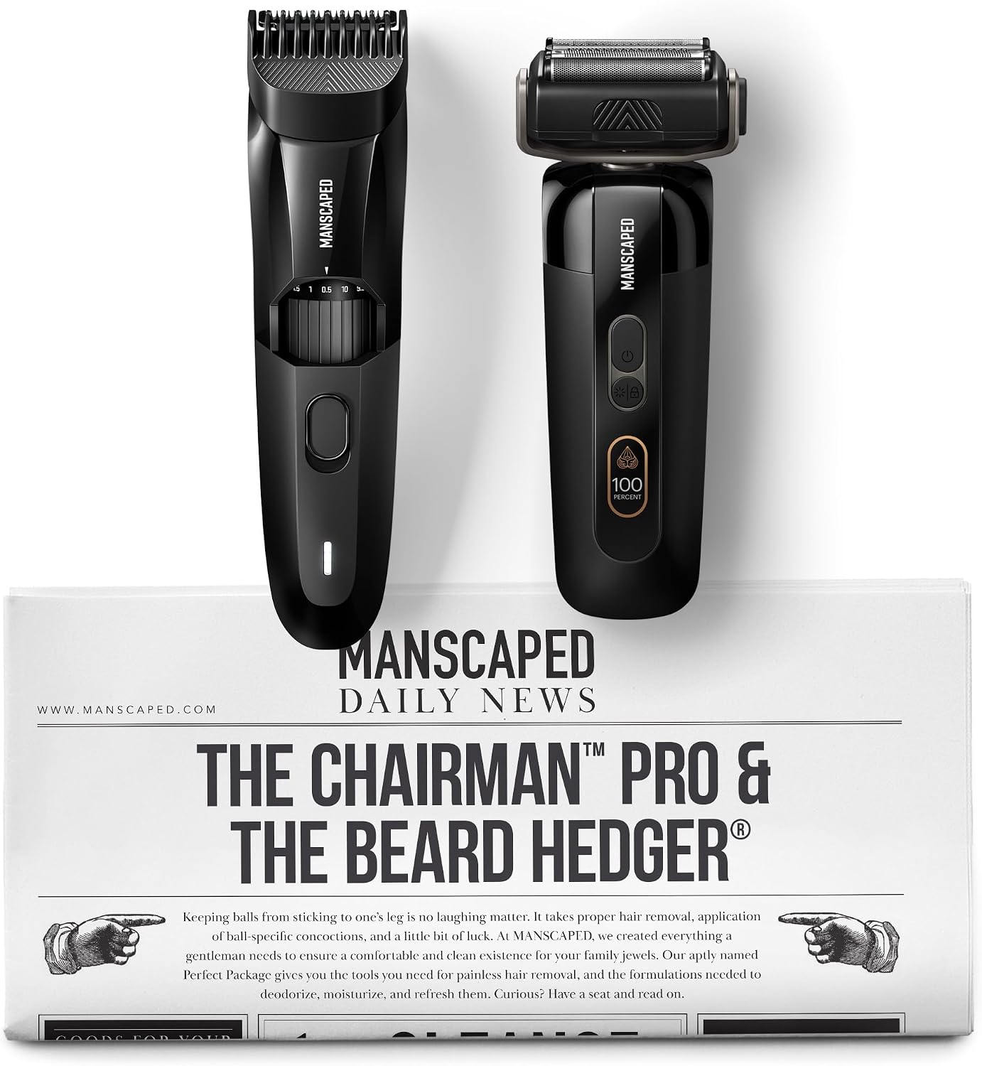 MANSCAPED® The Chairman™ PRO Men's Electric Foil Face Shaver & The Beard Hedger® Men's Beard Trimmer, 20 Length Adjustable Blade Wheel, Stainless Steel T-Blade for Precision Facial Hair Trimming