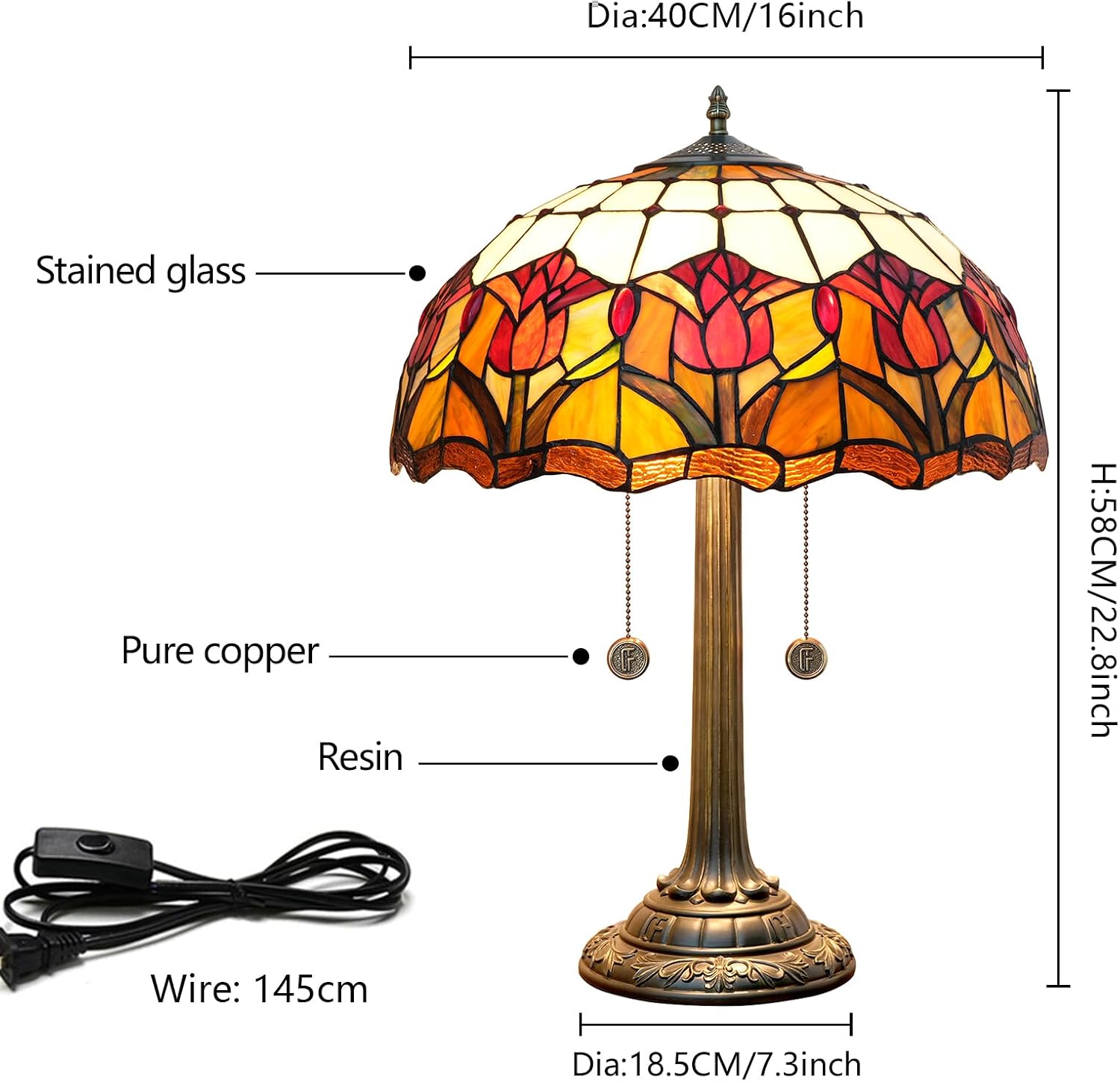 Red Tulip Tiffany Table Lamps for Bedside Bedroom Tiffany Style Stained Glass Nightstand Lamp 16X16X23 INCH Home Office Bedroom Decor Light