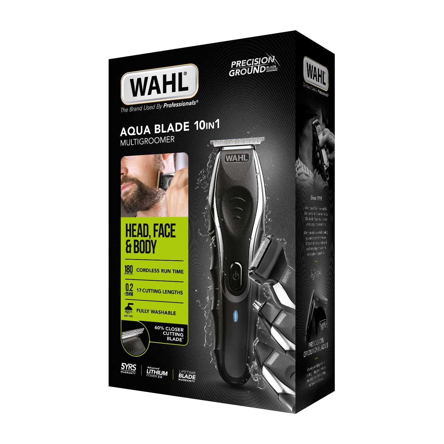 Wahl Aqua Blade 10 in 1 Multigroomer, with Eyebrow Attachment, Body Trimmers for Men, Men's Beard Trimmer, Stubble Trimming, Face Grooming, Fully Washable, Male Grooming Set, Amazon Exclusive