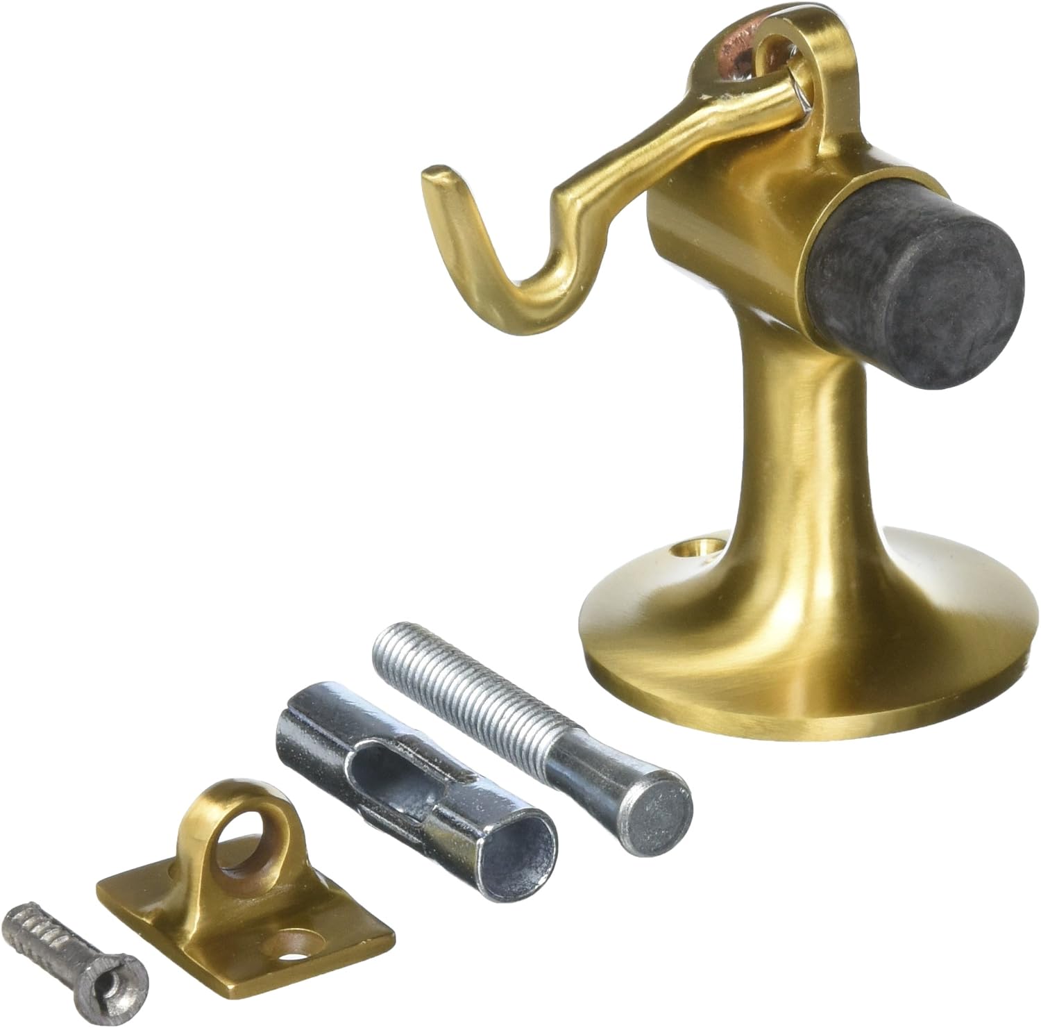 Ives FS446 3 3/4' Height Cast Brass Floor Door Stop with Manual Hold-Open Hook, Satin Bronze