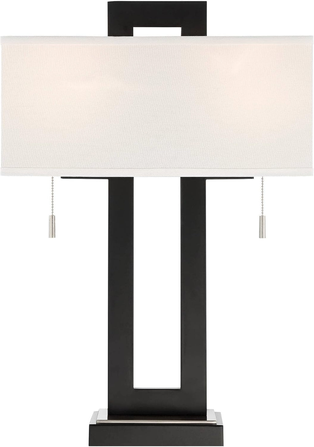 360 Lighting Neil 26' High Modern Rustic Table Lamp with USB Ports A+C Charging Black Open Metal White Fabric Rectangular Shade for Bedroom Living Room House Home Bedside Nightstand Office Family