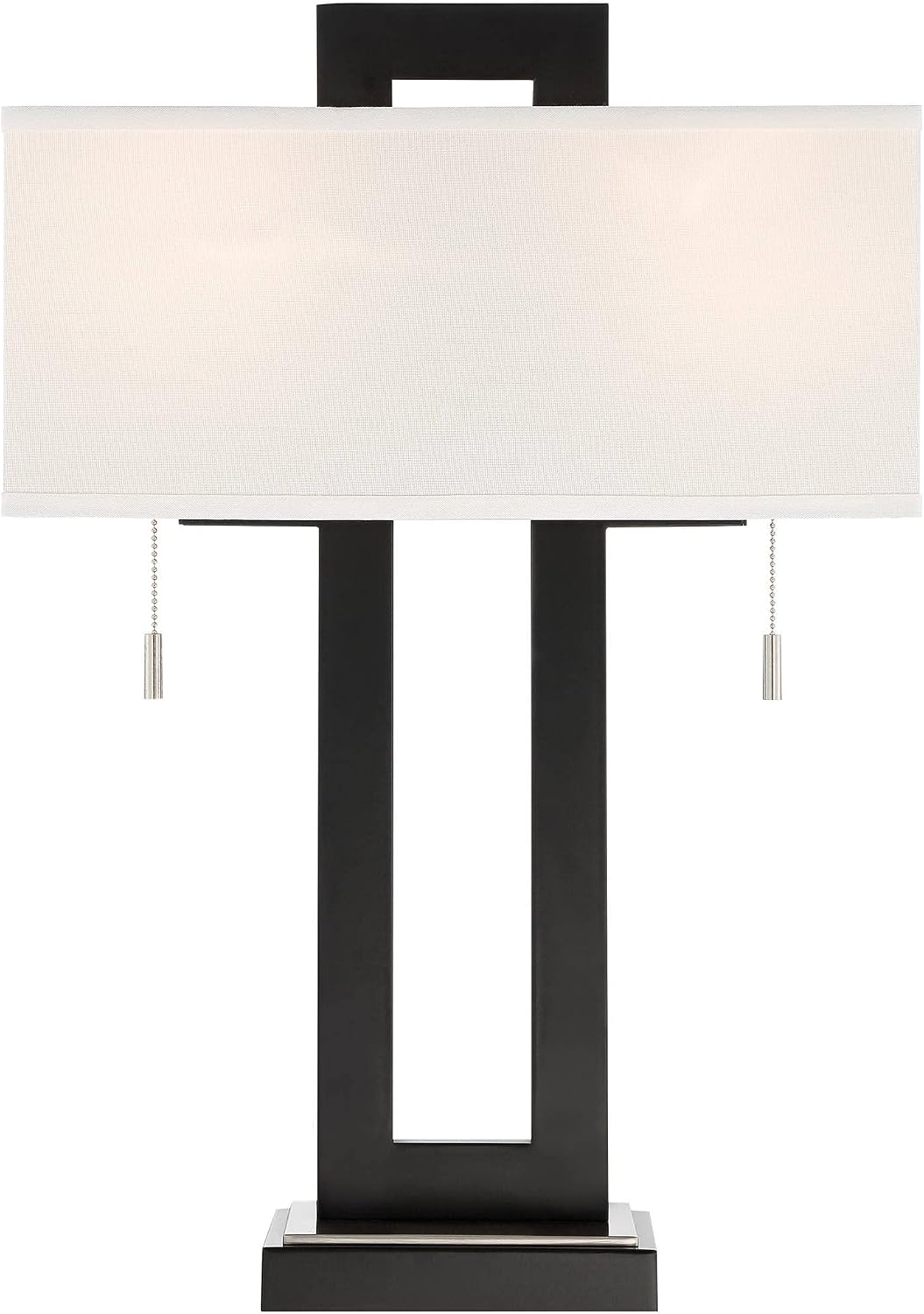 360 Lighting Neil 26' High Modern Rustic Table Lamp with USB Ports A+C Charging Black Open Metal White Fabric Rectangular Shade for Bedroom Living Room House Home Bedside Nightstand Office Family