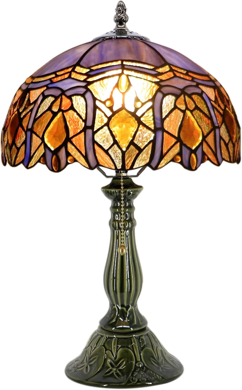 Tiffany Lamp Stained Glass Table Lamps Purple Jewelry Baroque Style Desk Lamp 12X12X18.5 Inch Bronze Ceramic Base Reading Light Suitable for Bedside Bedroom Living Room Dining Room Office
