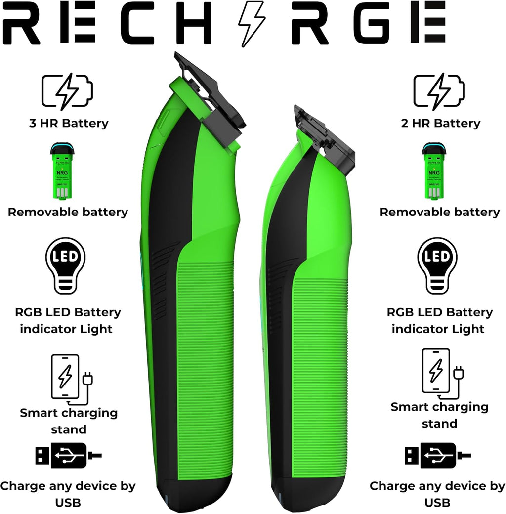 Supreme Trimmer 2-in-1 Recharge Hair Clipper & Beard Trimmer Combo | 7500 RPM, Removable Battery, Smart USB Charging Base | STC779 + ST777